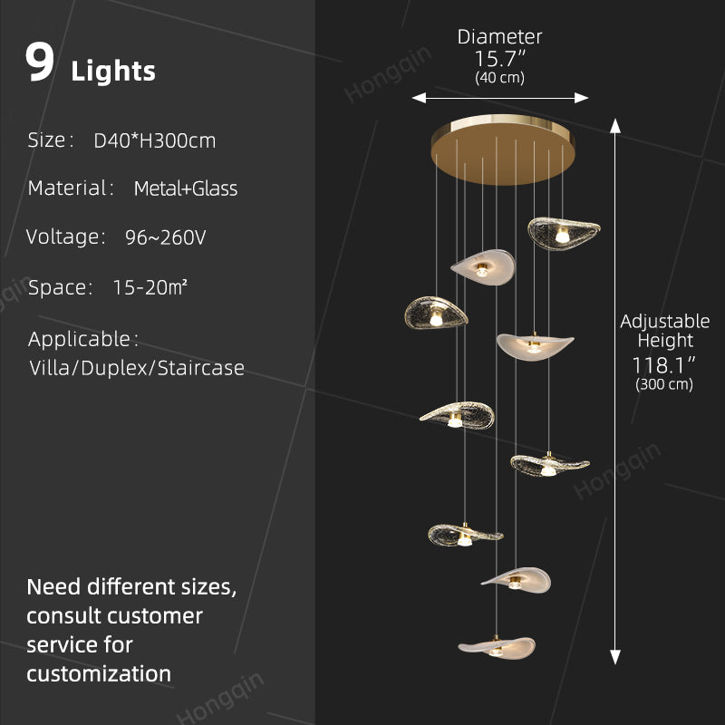Stair Light LED Glass Chandelier Modern Pendant Light for Living Restaurant Staircase Long Villa Hote Luxury Stairwell Lighting