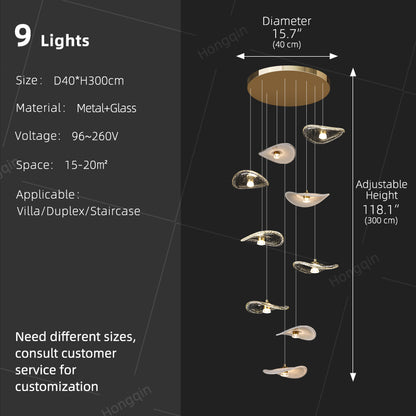 Stair Light LED Glass Chandelier Modern Pendant Light for Living Restaurant Staircase Long Villa Hote Luxury Stairwell Lighting