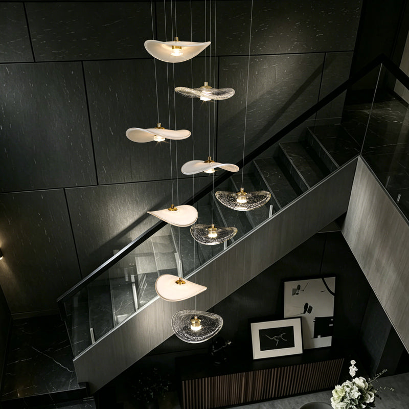 Stair Light LED Glass Chandelier Modern Pendant Light for Living Restaurant Staircase Long Villa Hote Luxury Stairwell Lighting