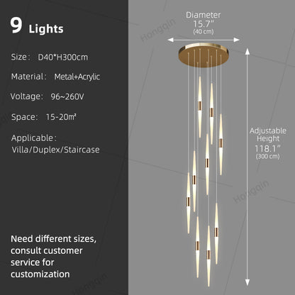 Acrylic Design Ceiling Stair Pendant Lamp Lighting Luxury Fixture Chandelier Long Staircase Chandelier Lustre Hanging Light