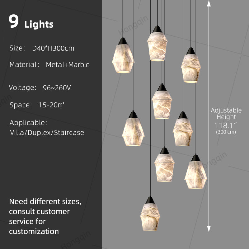 Stair Chandelier Nordic Minimalist Marble Hanging Lamp Sitting Room Villa Staircase Chandelier High Ceiling Pendant Light Lustre