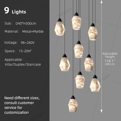 Stair Chandelier Nordic Minimalist Marble Hanging Lamp Sitting Room Villa Staircase Chandelier High Ceiling Pendant Light Lustre