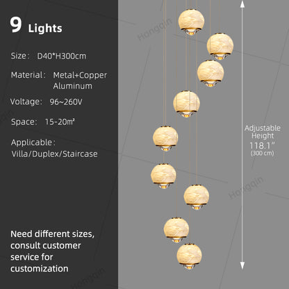 Staircase Pendant Light Lustre Minimalist Duplex Loft Marble Chandelier Villa High Ceiling Hanging Lamp Long Stair Chandelier