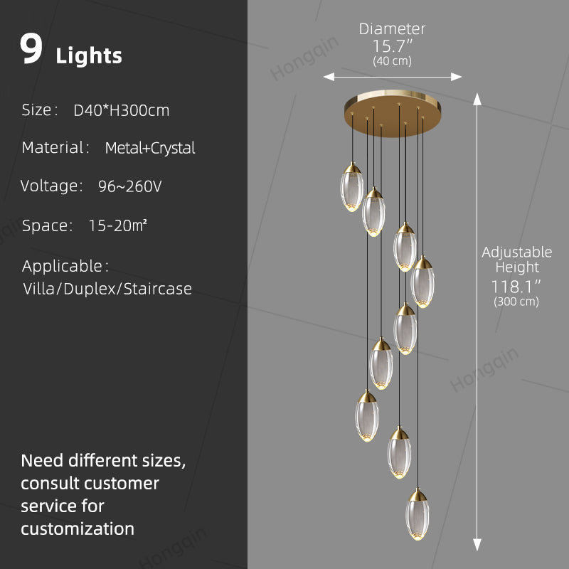 Stair Chandelier Luxury Crystal Chandelier Villa Duplex Loft Pendent Light Lighting Staircase High Ceiling Led Hanging Lamp
