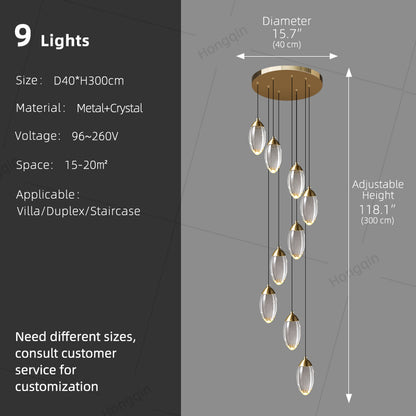 Stair Chandelier Luxury Crystal Chandelier Villa Duplex Loft Pendent Light Lighting Staircase High Ceiling Led Hanging Lamp