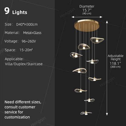 Staircase Duplex Loft Pendant Light Rotating Staircase Light Glass Pendants Lighting Modern Ceiling Chandelier