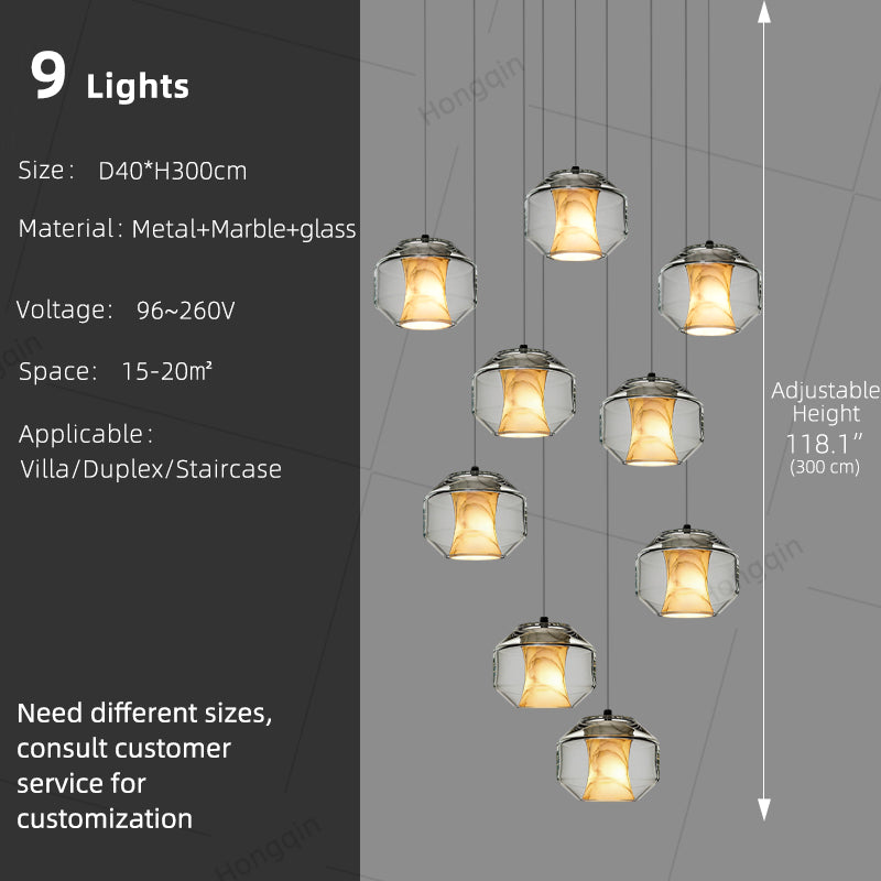 Stair Chandelier Nordic Pendent Light Minimalist Marble Ceiling Hanging Lamp Sitting Room Villa Staircase Chandelier Lighting