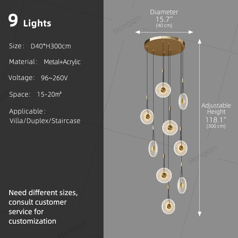 Modern Minimalist Stairs Chandelier Rotating Staircase Hanging Lights Acrylic Luxury Villa High Ceiling Pendent Light Lustre