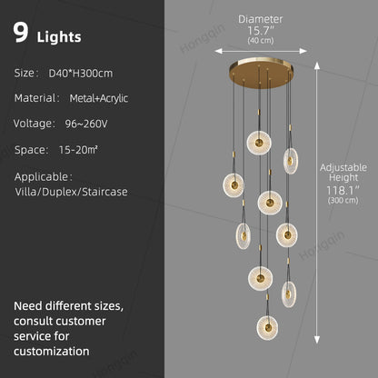 Modern Minimalist Stairs Chandelier Rotating Staircase Hanging Lights Acrylic Luxury Villa High Ceiling Pendent Light Lustre