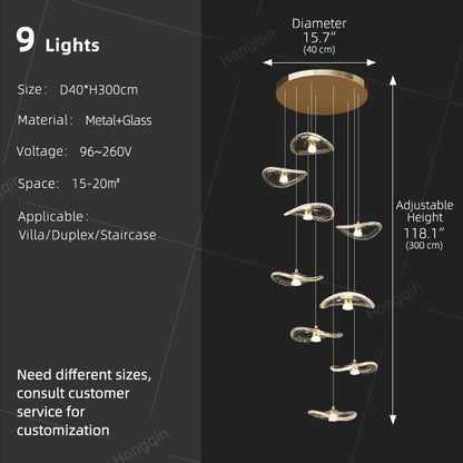 Indoor Rotating Staircase Hanging Lights Nordic Minimalist Villa Staircase Glass High Ceiling Chandelier Luxury Lighting