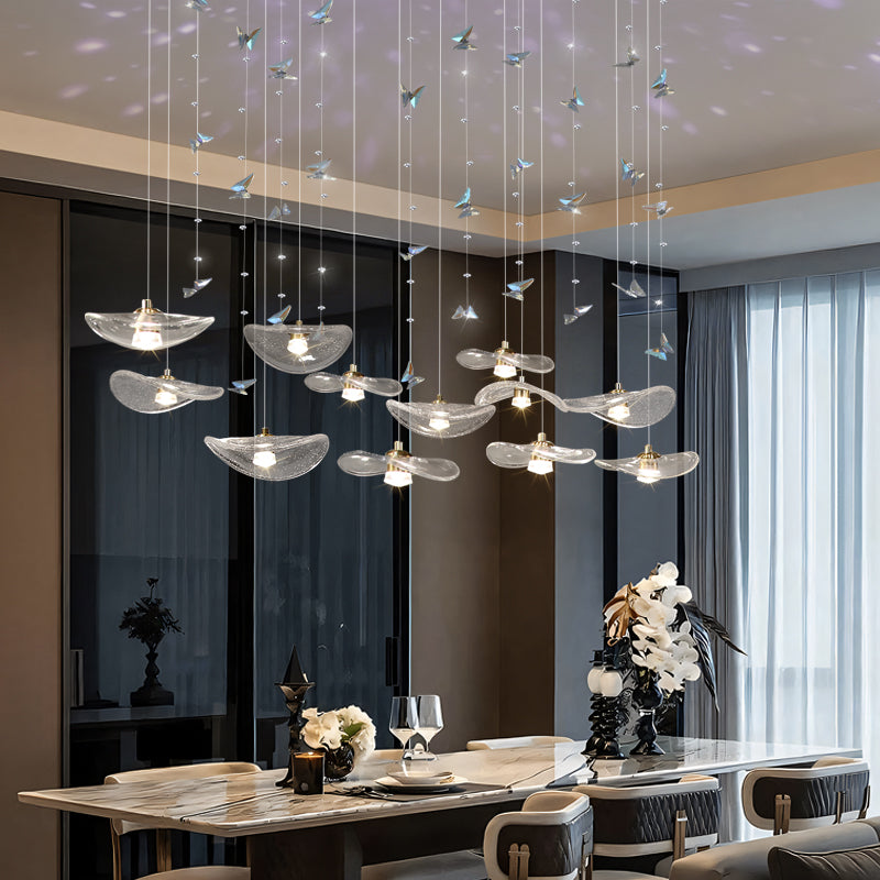 Restaurant Pendant Light Modern Villa Loft Chandelier Designer Lotus Leaf Glass Ceiling Hanging Chandelier