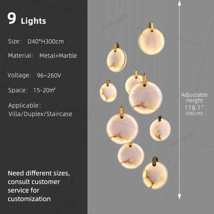 Luxury High Ceiling Hanging Lights Marble Pendant Light for Stair Lustre Sitting Room Villa Staircase Chandelier Lighting