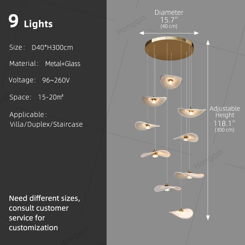 Modern Staircase High Ceiling Chandelier Rotating Glass Chandelier Light Villa Duplex Loft Hanging Lamp