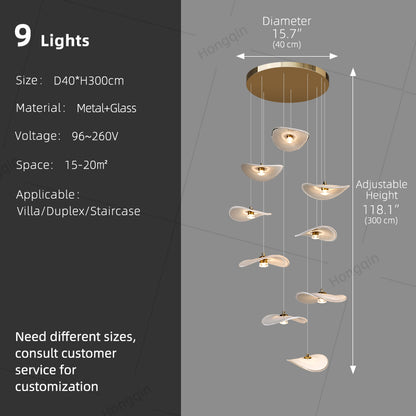 Modern Staircase High Ceiling Chandelier Rotating Glass Chandelier Light Villa Duplex Loft Hanging Lamp