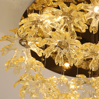High End Art Glass Leaf Pendant Chandelier