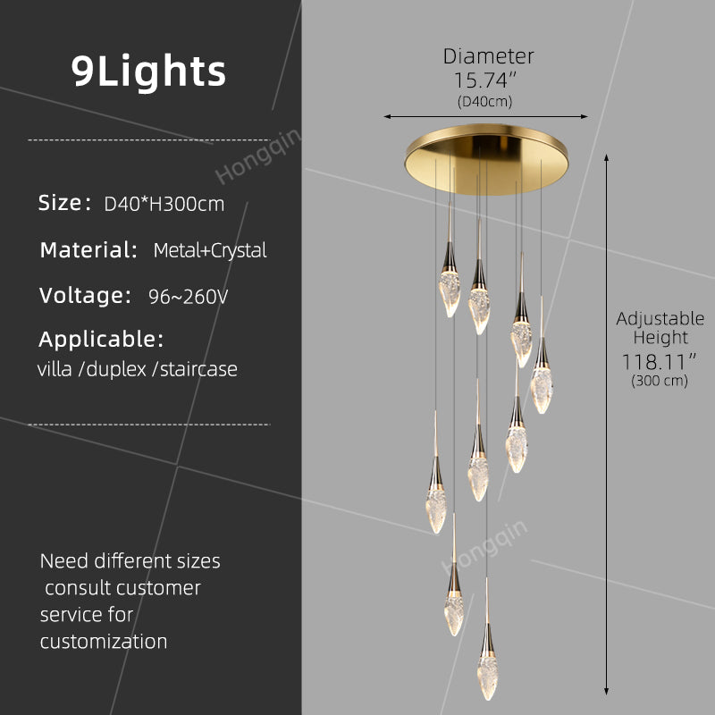 Modern Staircase Chandelier Light Luxury Villa Attic Hanging Ceiling Lamp Designer Crystal Raindrop Pendant Light