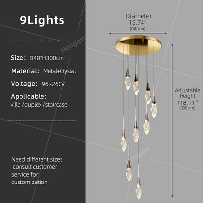 Modern Staircase Chandelier Light Luxury Villa Attic Hanging Ceiling Lamp Designer Crystal Raindrop Pendant Light