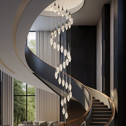 Modern Staircase Chandelier Light Luxury Villa Attic Hanging Ceiling Lamp Designer Crystal Raindrop Pendant Light