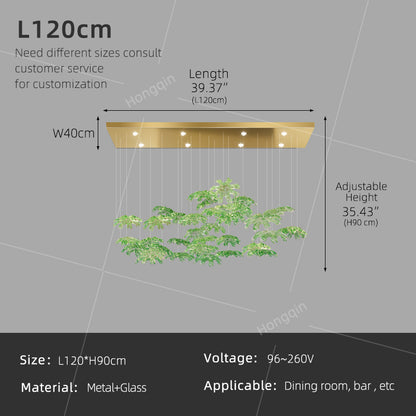 Modern Green Leaf Glass living room Chandelier