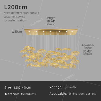 High End Art Glass Leaf Pendant Chandelier
