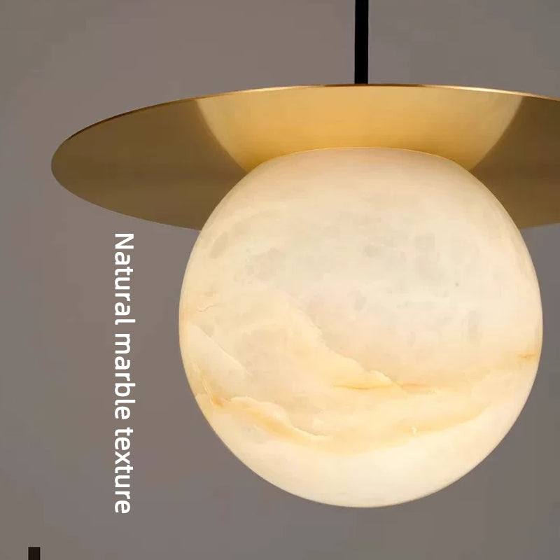 Cloud Stone LED Copper Round Lampshade chandelier