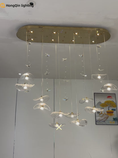 Restaurant Pendant Light Modern Villa Loft Chandelier Designer Lotus Leaf Glass Ceiling Hanging Chandelier