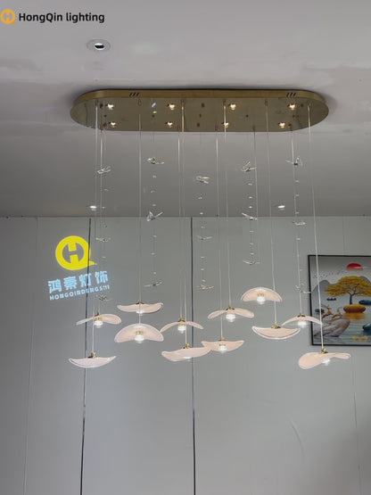 Dining Room Chandeliers Modern Villa Restaurant Bar Counter Kitchen Island Pendant Lamp Designer Lotus Leaf Glass Hanging Lamp