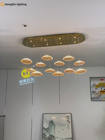 Luxury Ripple Water Glass Chandelier Living Room Kitchen High Ceiling Hanging Lights Art Dining Room Island Bar Pendant Lamp