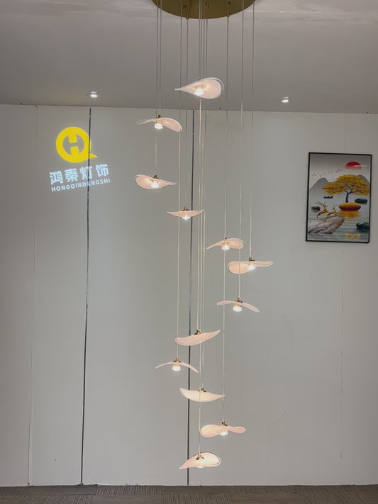 Modern Staircase High Ceiling Chandelier Rotating Glass Chandelier Light Villa Duplex Loft Hanging Lamp