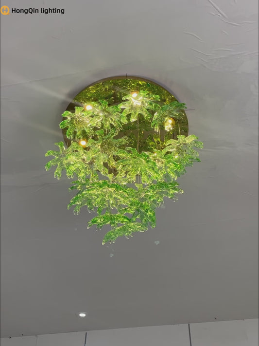 Modern Green Leaf Glass living room Chandelier