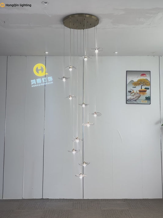 Stair Chandelier Luxury Nordic Minimalist Glass Staircase Chandelier Lighting Villa Staircase High Ceiling Chandelier