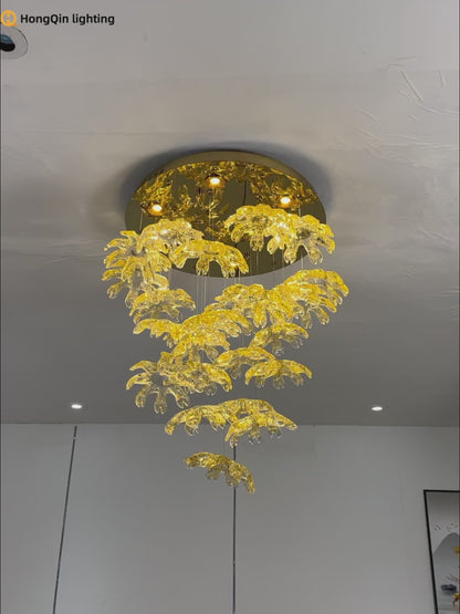 High End Art Glass Leaf Pendant Chandelier