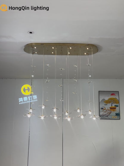 Dining Room Chandeliers Modern Villa Dining Table Bar Counter Kitchen Ceiling Lamp Double Color Lotus Leaf Glass Art Hanging Lam