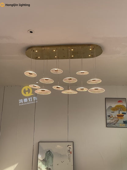 Modern Luxury Glass Chandelier Bar Kitchen Island Table Ripple Water Glass Pendant Lamp Art High Ceiling Hanging Lights