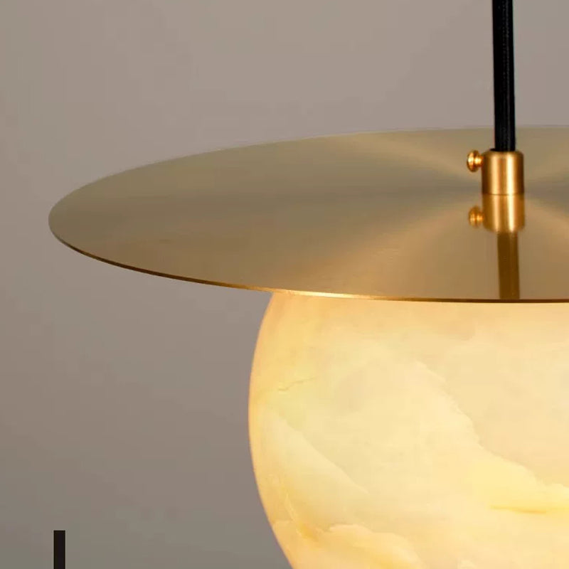 Cloud Stone LED Copper Round Lampshade chandelier